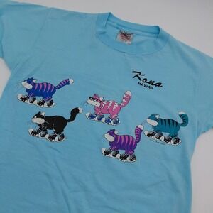 Vtg 90s Cats In Shoes Single Stitch Double Sided Graphic T-Shirt L Cat Lady Kona